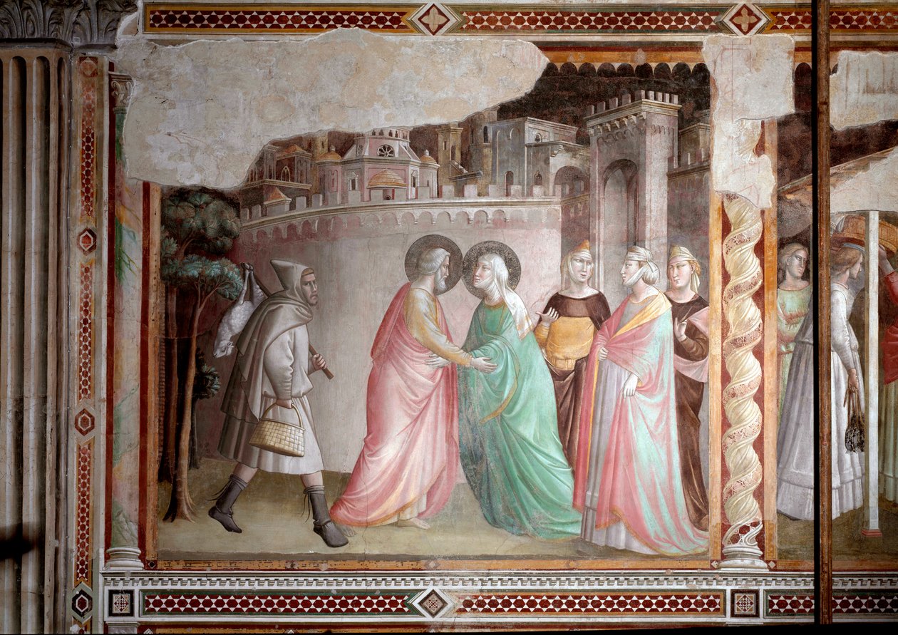 A vida da Virgem: encontro de Joaquim e Ana no portão de ouro (fresco, c.1327) de Taddeo Gaddi