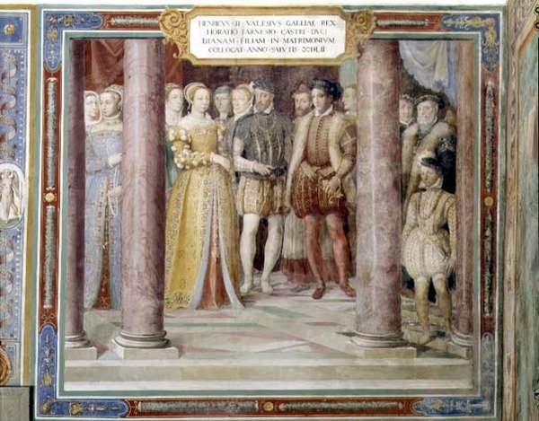 Casamento de Orazio Farnese e Diana, filha de Henri II da França (1519-59) da 