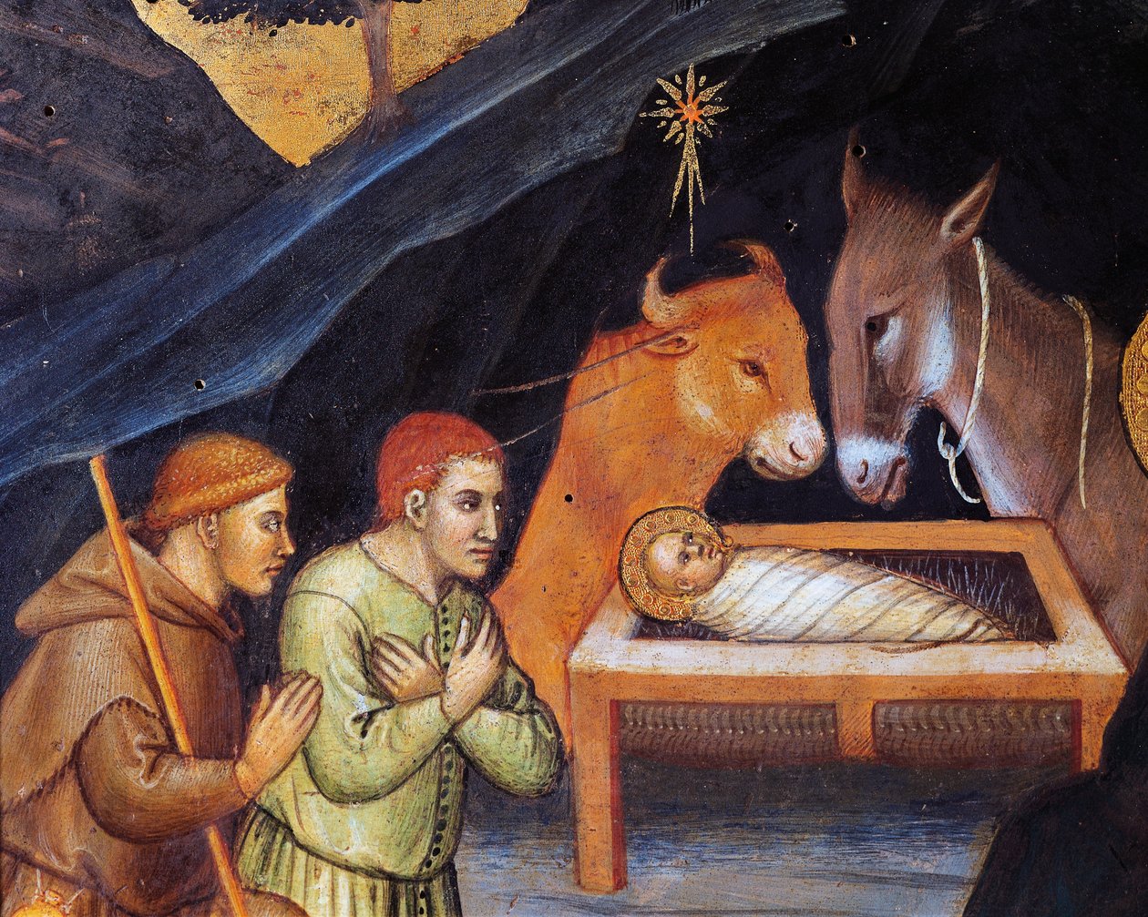 Adoração de Magos por Taddeo di Bartolo (ca. 1362-circa 1422), tempera no painel, 38x57 cm, detalhe de Taddeo di Bartolo