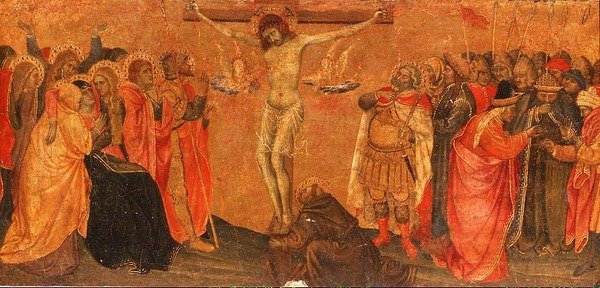 Crucificação, painel de predella (tempera no painel) de Taddeo di Bartolo