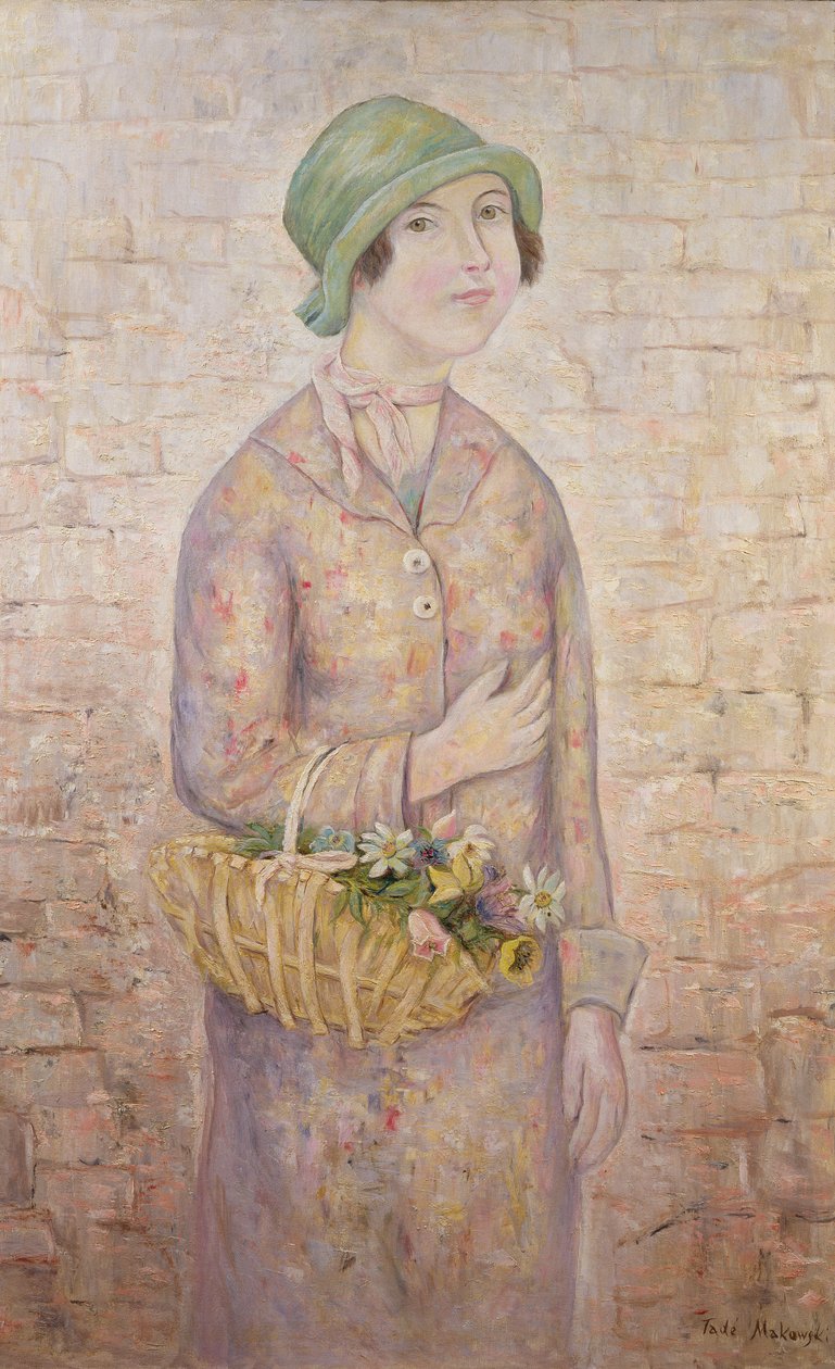 Uma menina com uma cesta de flores de Tadeusz Makowski