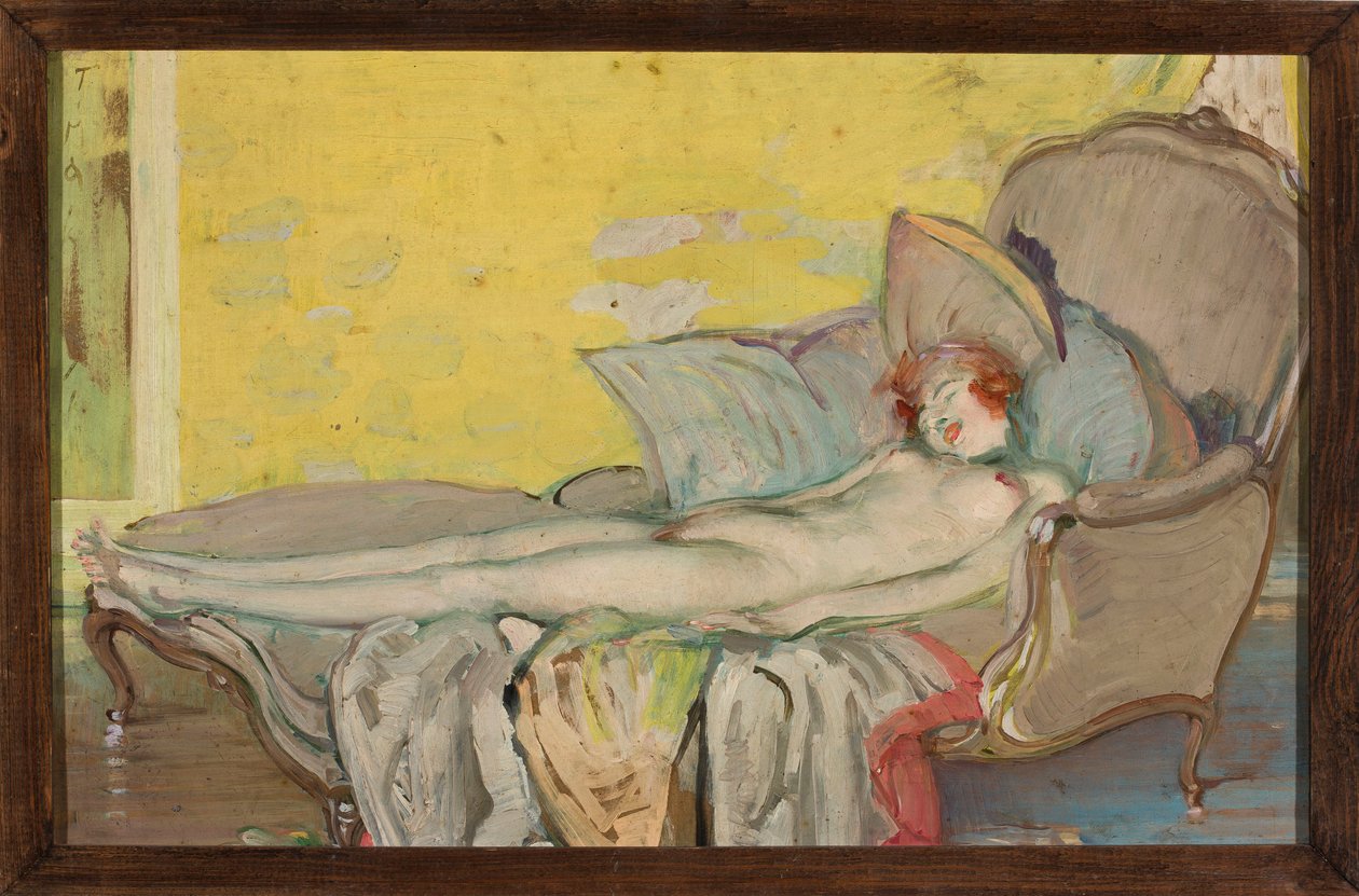 Nu de uma menina num sofá de Tadeusz Makowski
