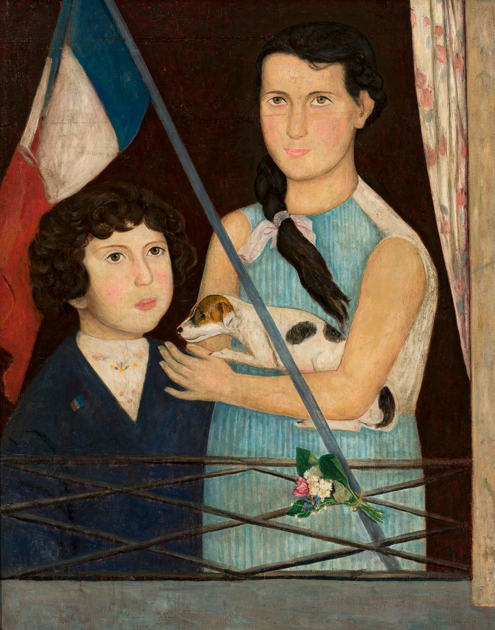 Duas crianças com uma bandeira francesa de Tadeusz Makowski
