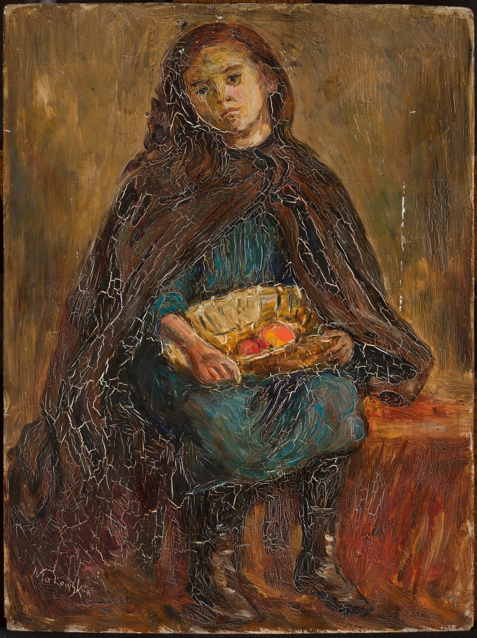 Menina com um cesto de maçãs no colo de Tadeusz Makowski