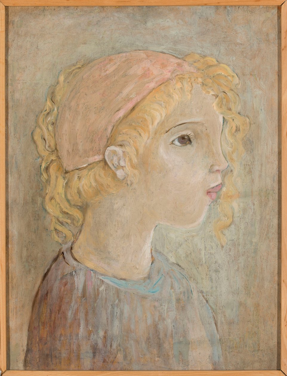 Cabeça de uma menina com capuz cor-de-rosa de Tadeusz Makowski