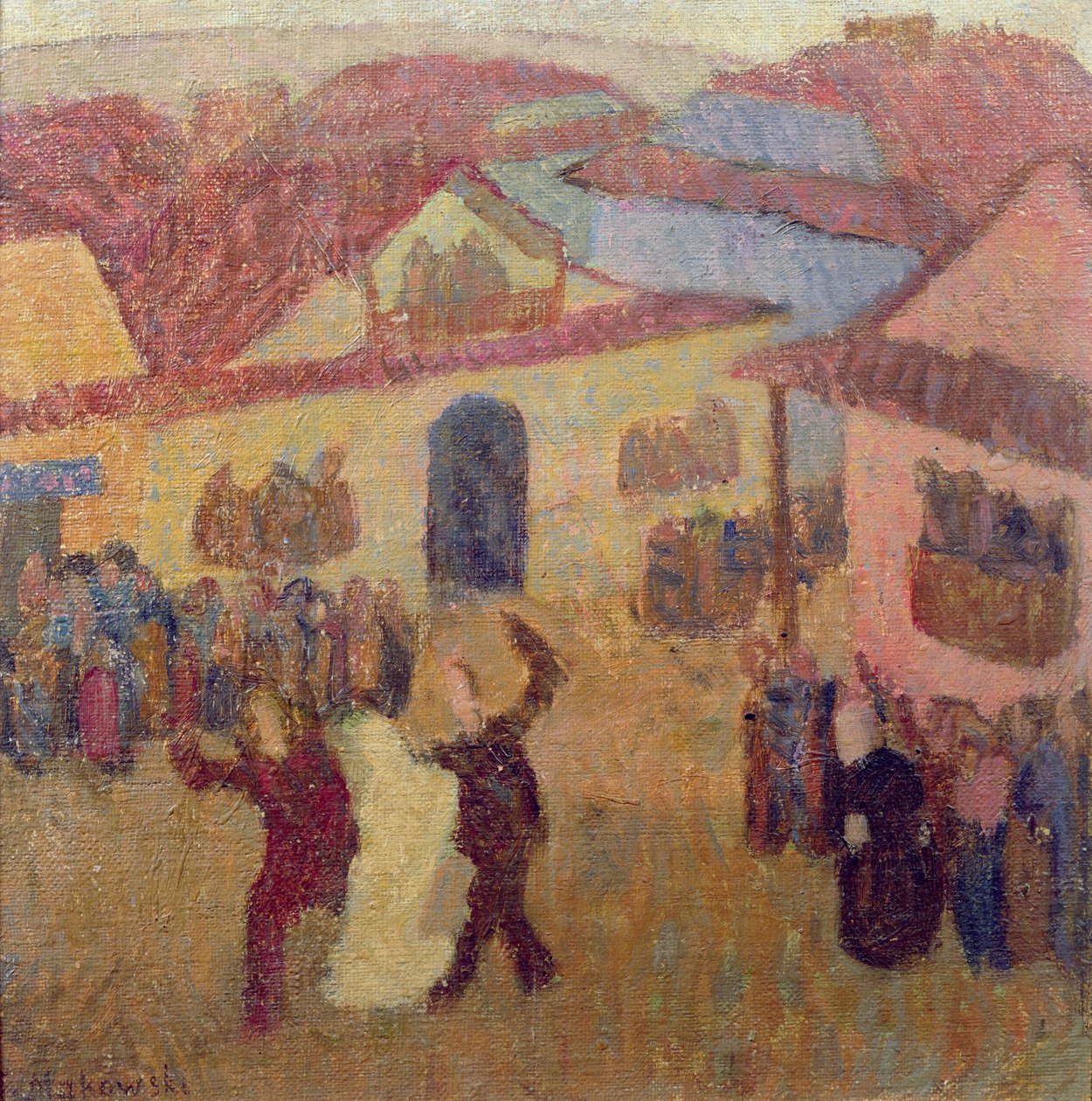 Casamento judaico na cidade (óleo sobre tela a bordo) de Tadeusz Makowski