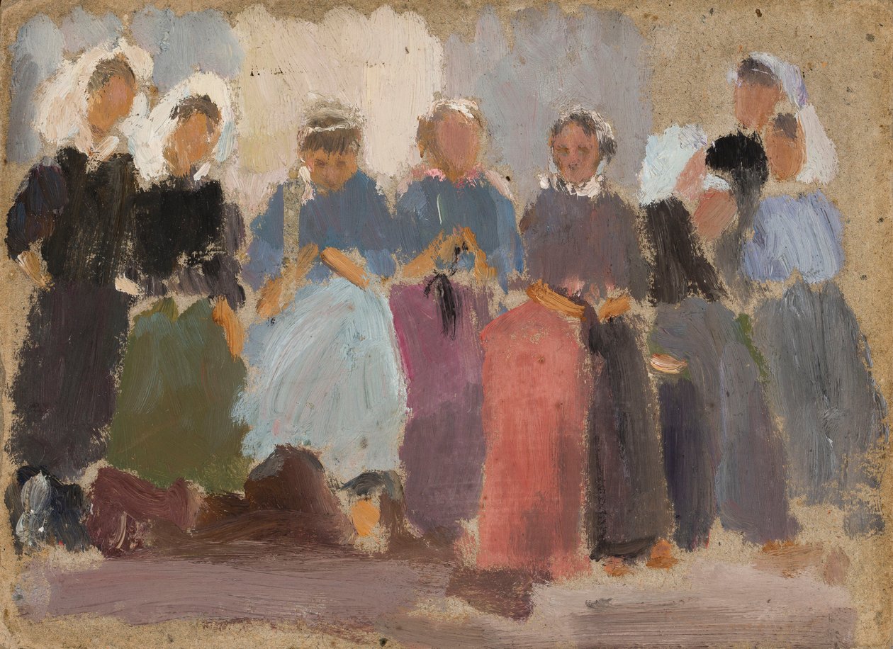 Mulheres a fazer tricô - esboço de Tadeusz Makowski