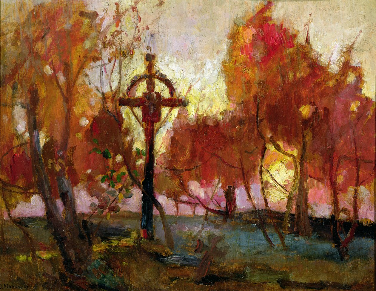 Paisagem, com, um, crucifixos de Tadeusz Makowski
