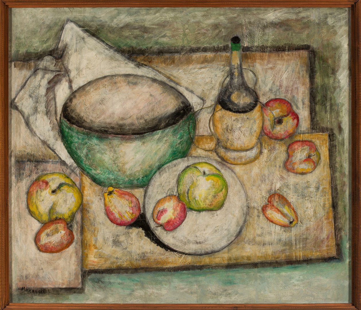 Natureza-morta com tigela verde e fruta de Tadeusz Makowski