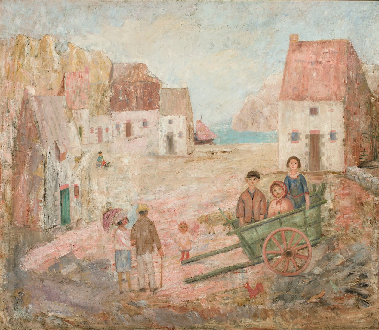 Paisagem urbana com crianças numa carroça de Tadeusz Makowski