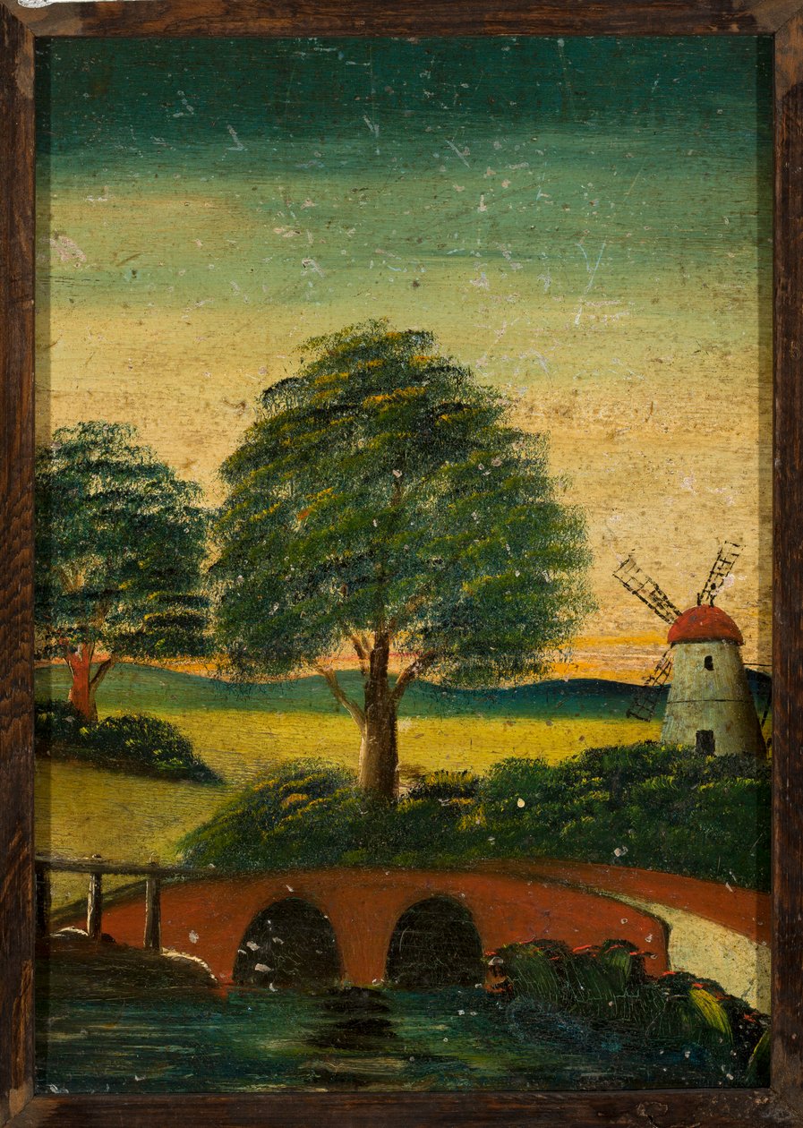 Paisagem com um moinho de vento e uma ponte de Tadeusz Makowski