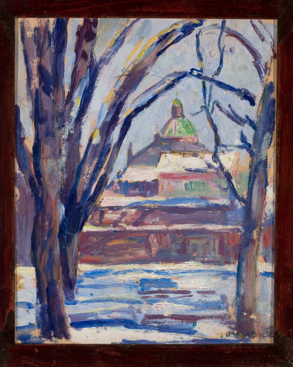 Paisagem de inverno com uma igreja ortodoxa de Tadeusz Makowski