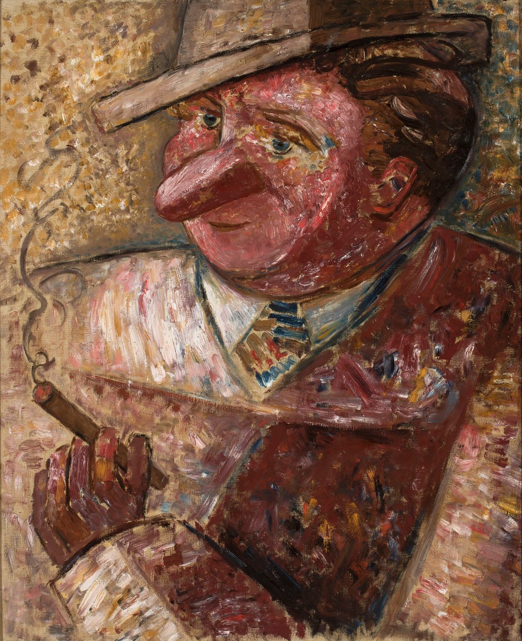 Retrato de um homem de chapéu com um charuto de Tadeusz Makowski