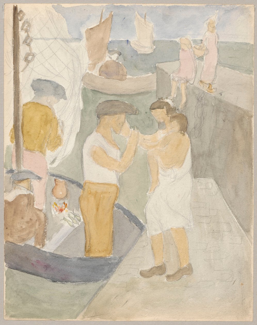 Família de pé no porto de Tadeusz Makowski