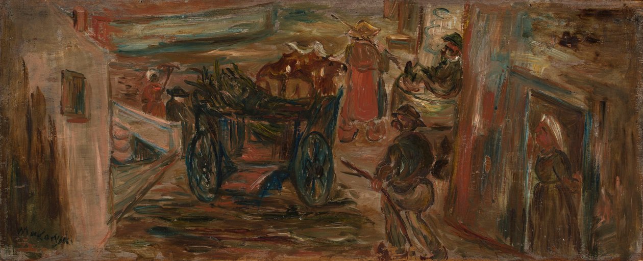 Cena costumbrista com uma carroça de Tadeusz Makowski
