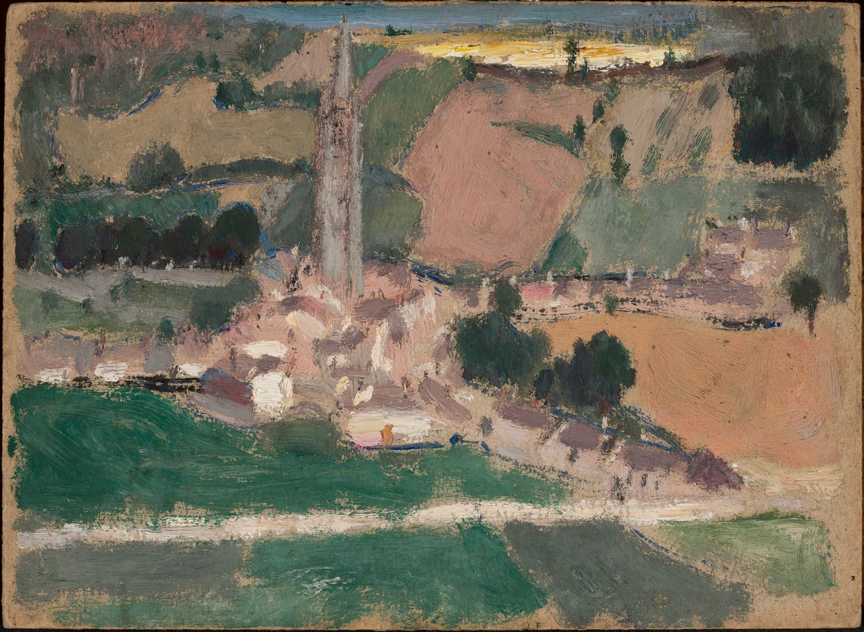 Vista de uma pequena cidade com torre de igreja de Tadeusz Makowski