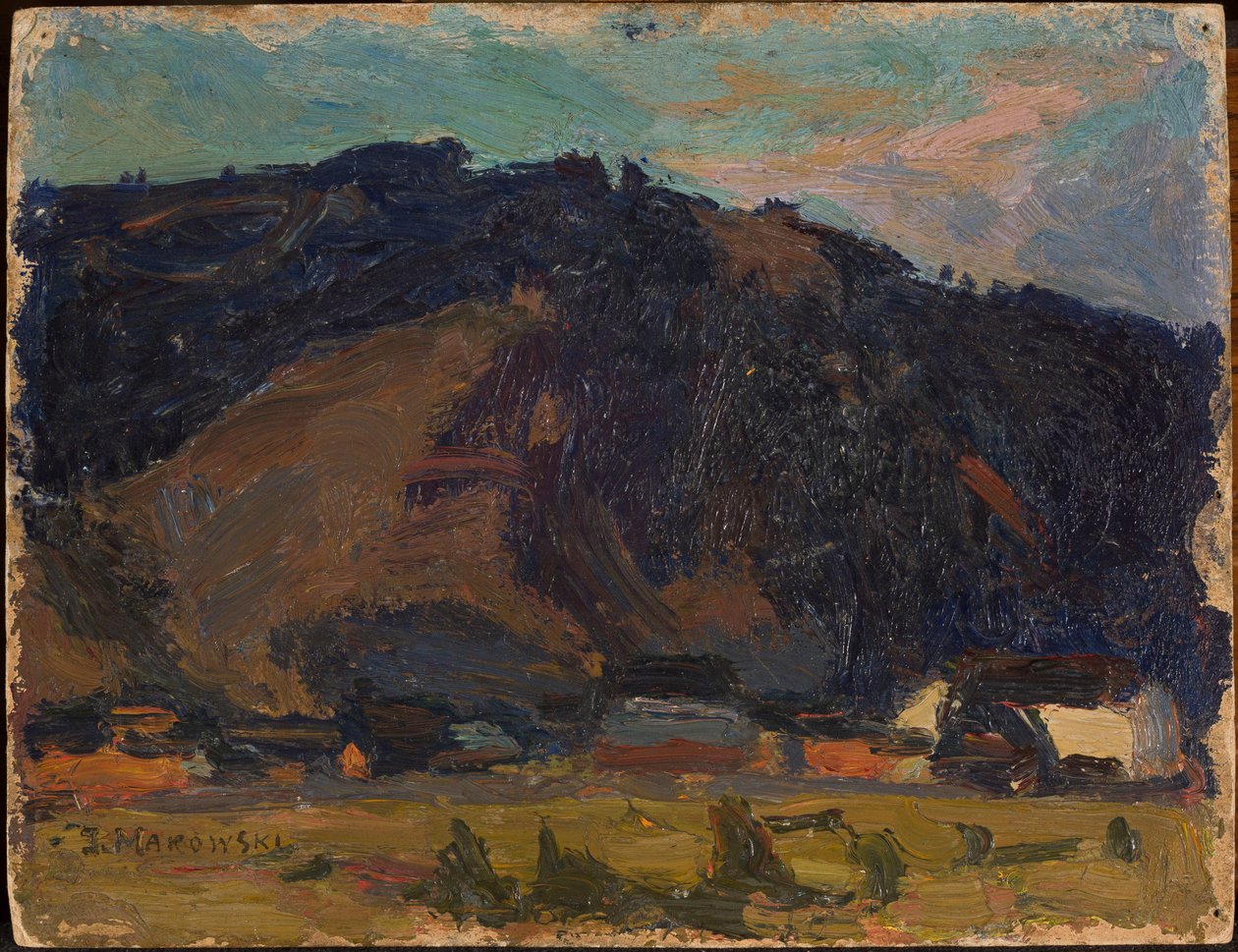 Vista de uma aldeia diante de uma montanha de Tadeusz Makowski