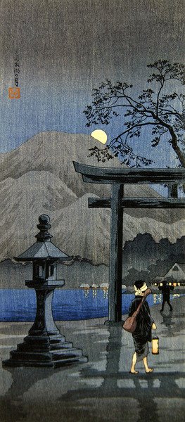 Lanterna e Portão Tori (impressão a cores em bloco de madeira) de Takahashi  Hiroaki