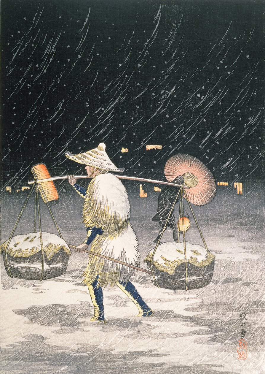 Neve da noite, c.1930s (impressão do woodblock da cor) de Takahashi Hiroaki