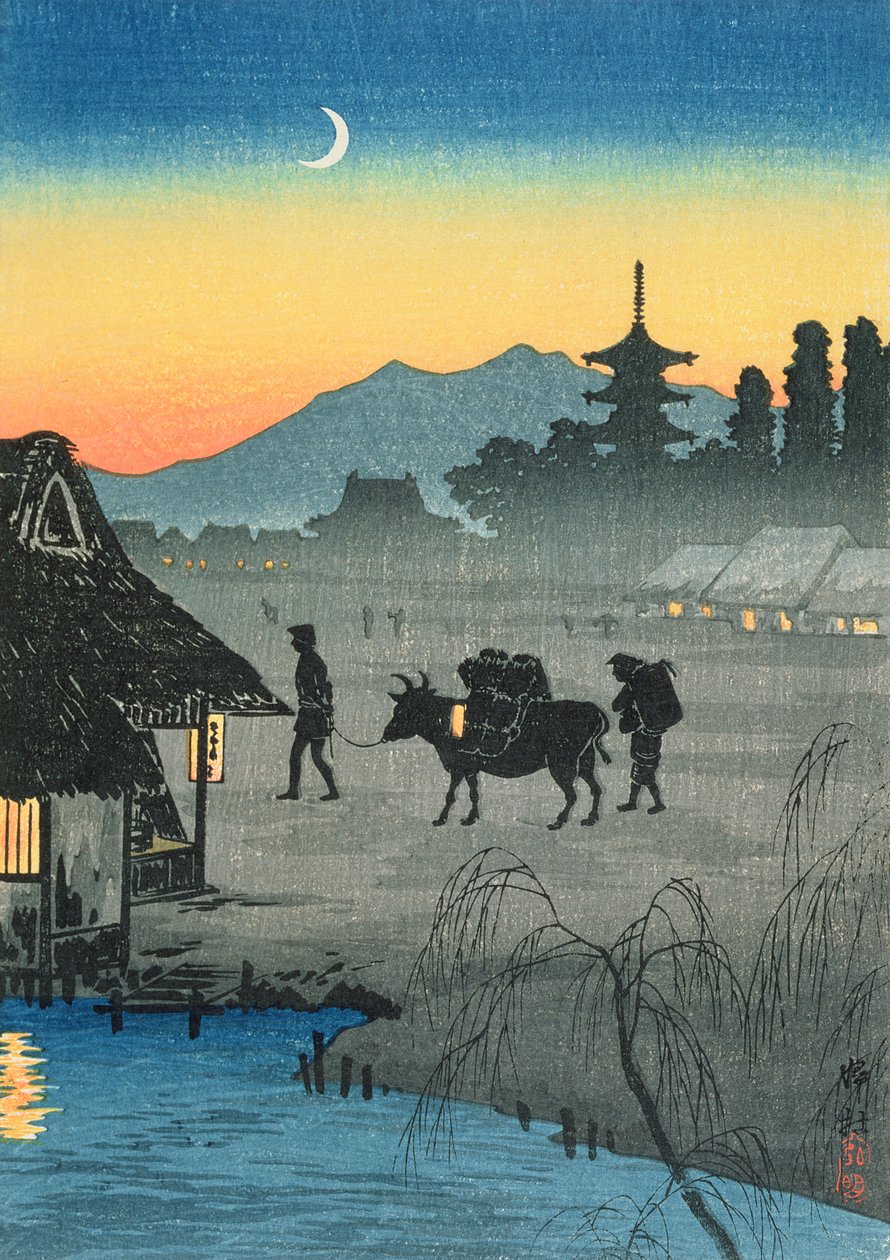 Retornando à vila, década de 1930 (impressão em xilogravura colorida) de Takahashi Hiroaki
