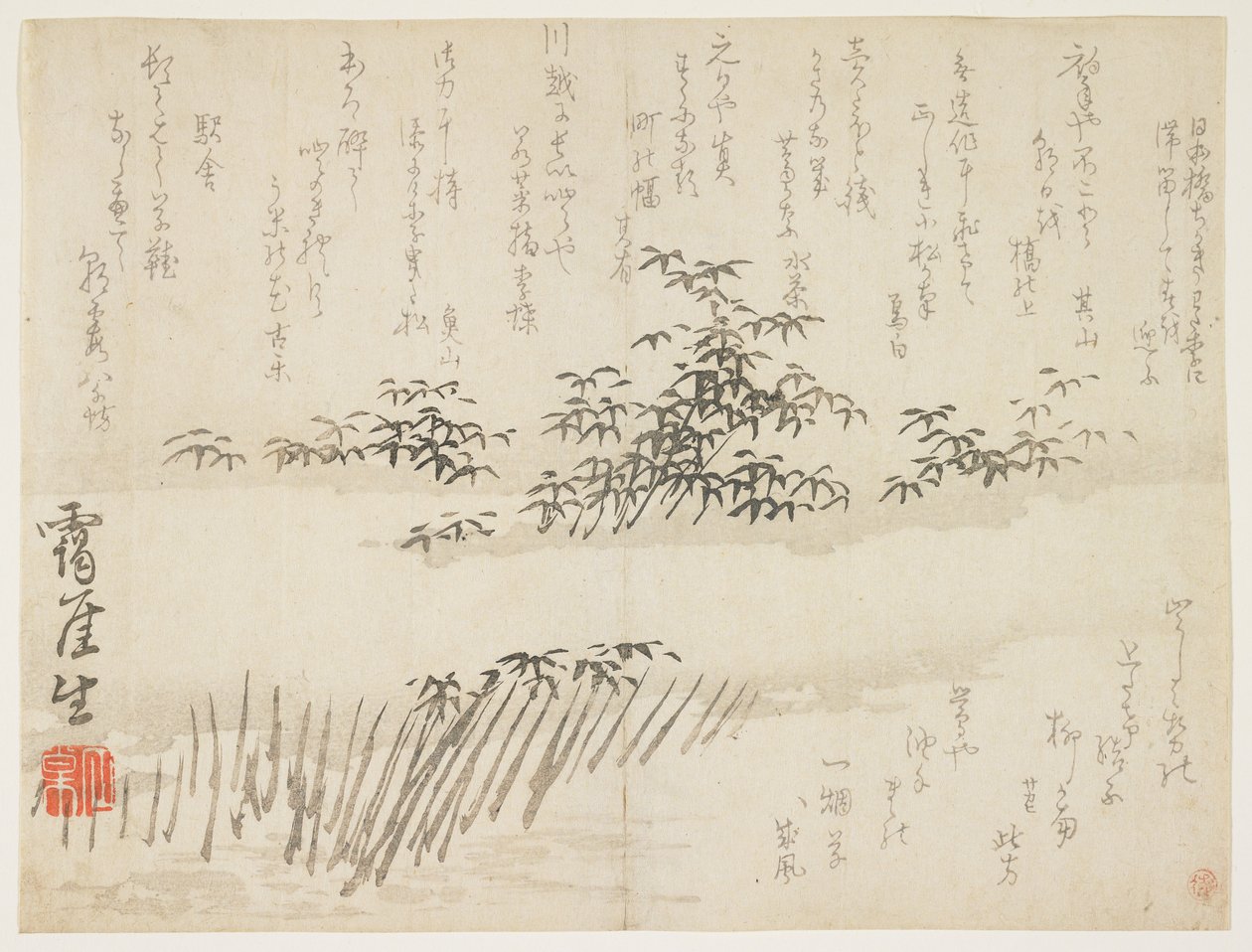 Bambu na neve, c.1830-43 (impressão em xilogravura) de Takaku Aigai