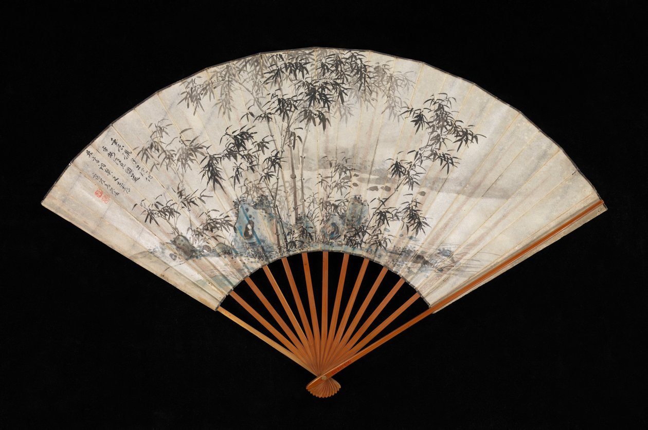 Bambu e rochas por um córrego, 1832. de Takaku Aigai