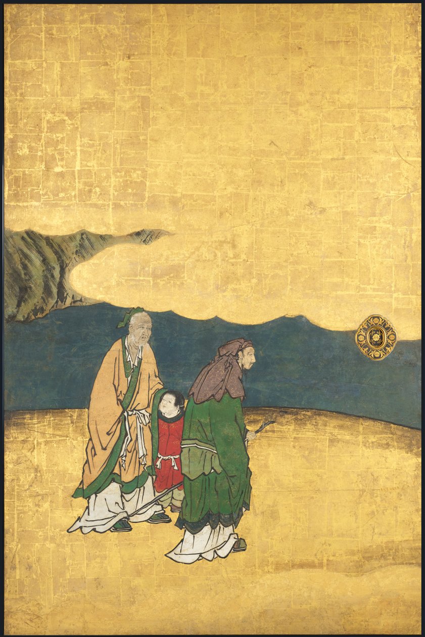 Um jogo de ir, dos quatro Realizações, início do século XVII (Tela deslizante; tinta, cor e ouro sobre papel) de Takanobu Kano