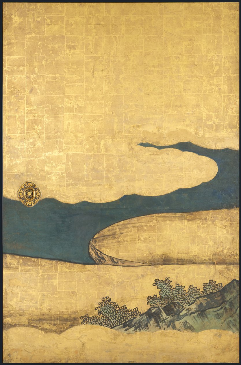 Um jogo de ir, dos quatro Realizações, início do século XVII (Tela deslizante; tinta, cor e ouro sobre papel) de Takanobu Kano