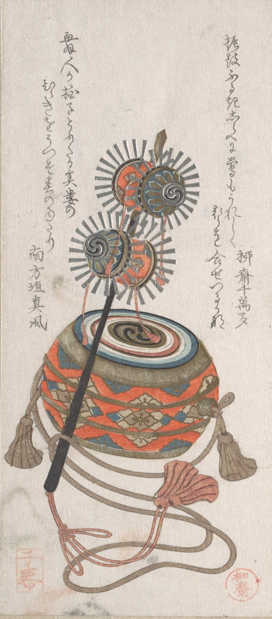 Tambor e Keiro, uma espécie de instrumento musical usado para a dança Bugaku, século XIX. de Takashima Chiharu