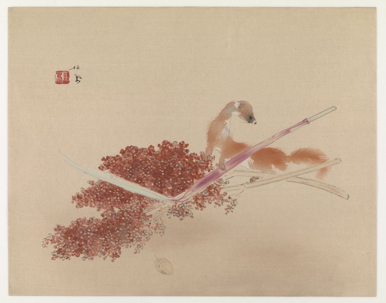 Seihôs Masterworks: Ferret And Millet (impressão em xilogravura a cores) de Takeuchi Seiho
