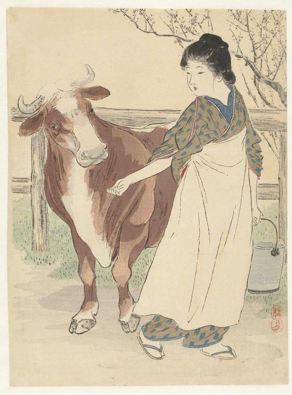 Milkmaid com vaca de Takeuchi Keishū