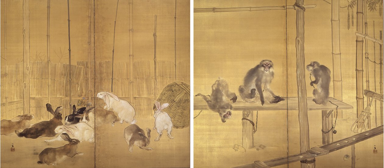 Macacos e coelhos de Takeuchi Seiho