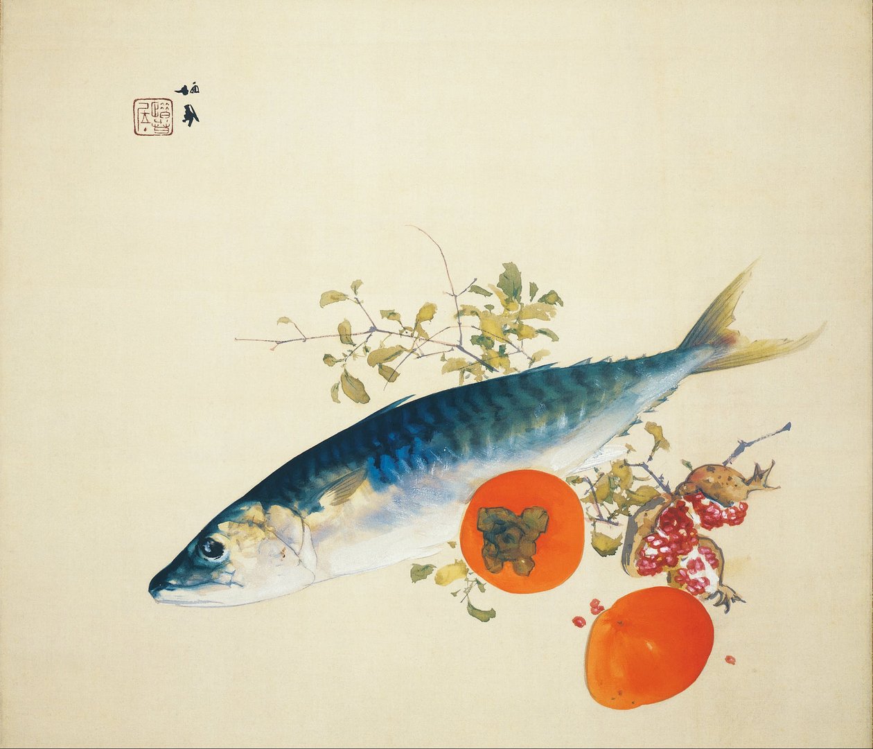 Outono apanha peixes e amadurece frutos silvestres, 1925 de Takeuchi Seiho