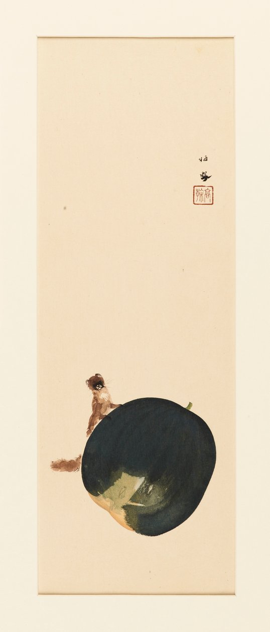Gravura em xilogravura - Esquilo na fruta, final do século XIX e início do século XX de Takeuchi Seiko
