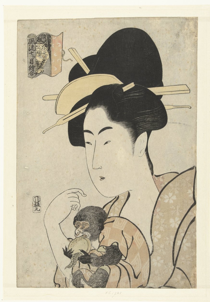 Mulher com macaco: Macaco e tigre
Comparações de impressão elegantes de sete olhos (título da série)
Furyu nanatsume e-awase (título da série sobre o objecto) de Tamagawa Shucho