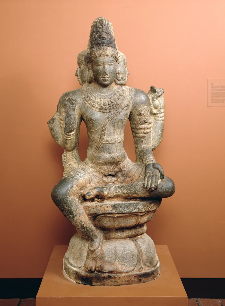 Shiva como Mahesha ou Brahma (granito com gesso e pigmento vermelho) de Tamil Nadu Tamil Nadu