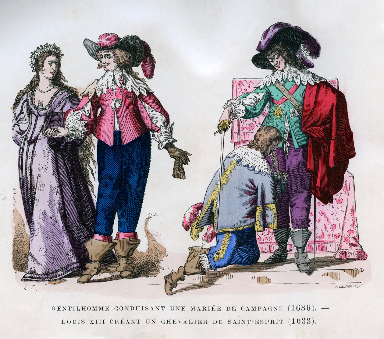 Um cavalheiro liderando uma noiva do campo,1636, e Luís XIII criando um cavaleiro, 1633 1882-1884 de Tamisier