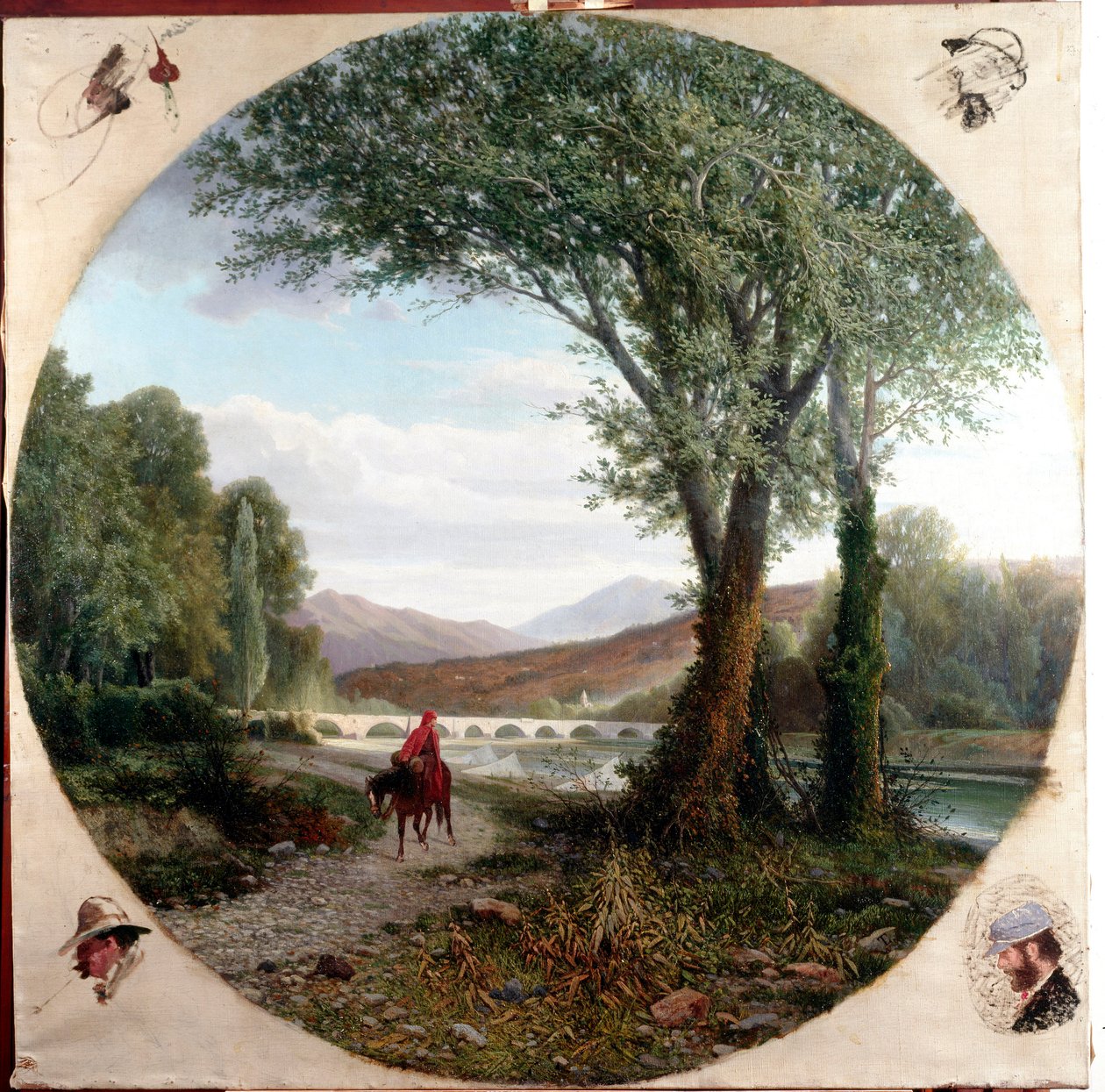 Dante um cavalo corre ao longo do rio Entella ou a Passagem Ilustração do Purgatório em "" La divina commedia "" (La divina comédia) de Dante Alighieri (1265-1321) Pintura de Tammar Luxoro (1824-1899) Antes de 1865 Genes, Civica Galeria de Arte Moderna de Tammar Luxoro
