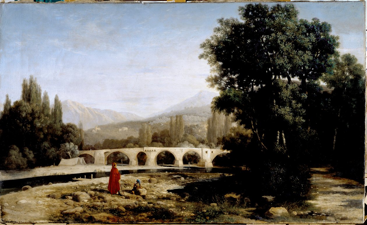 Dante e o Rio Entella ou Passagem Ilustração do Purgatório em “” La divina commedia”” (A divina comédia) de Dante Alighieri (1265-1321) Pintura de Tammar Luxoro (1824-1899) Por volta de 1861 Dim. 62x105 cm Genes, Civica Galleria d