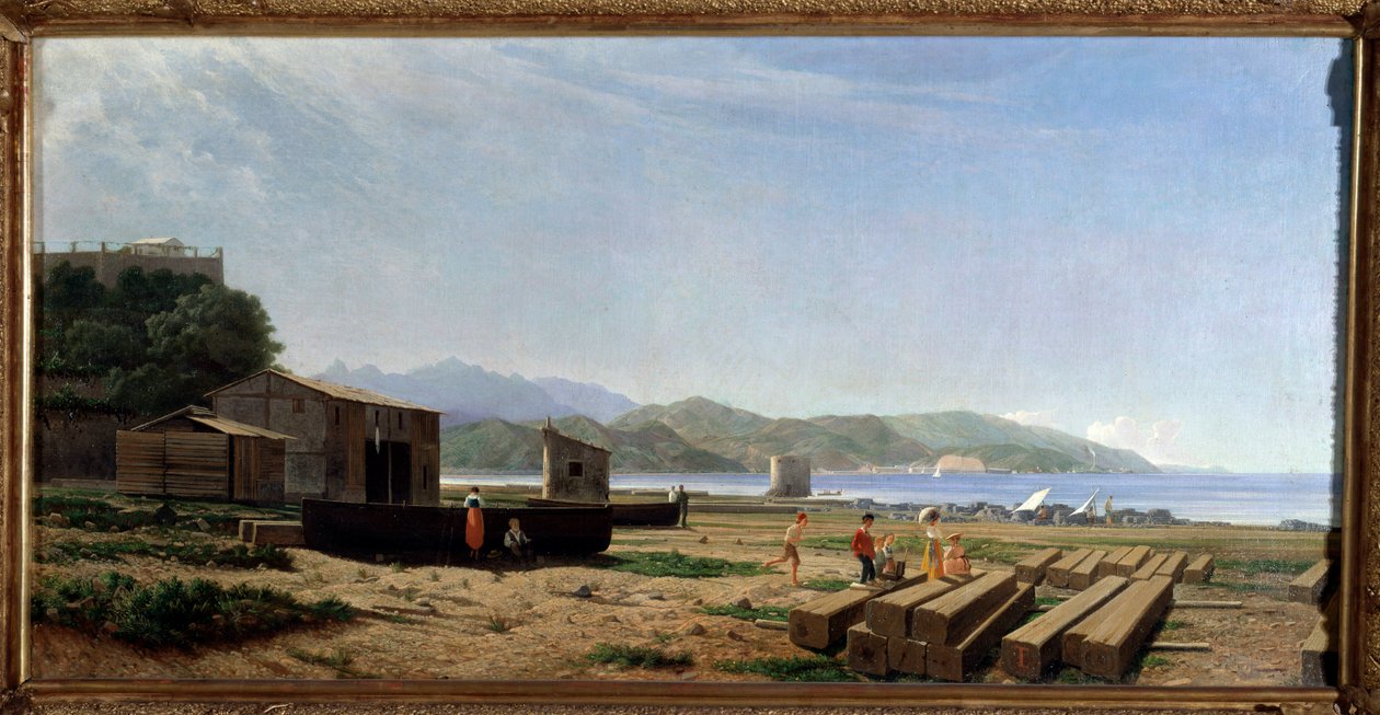Vista da Baía de La spezia, Itália (óleo sobre tela de Tammar Luxuro