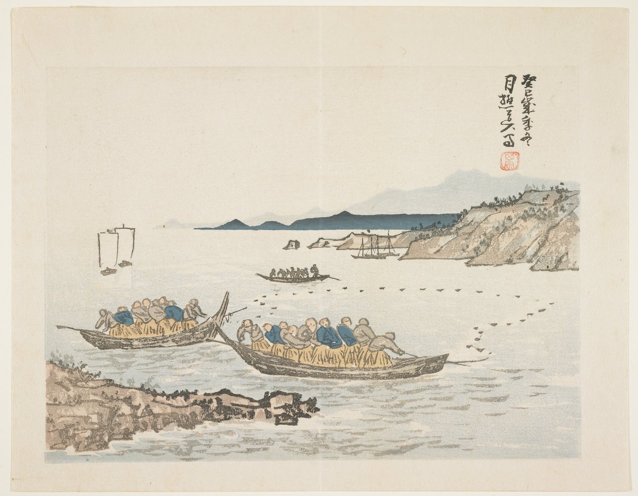 Barcos de pesca, 1893 (impressão de woodblock de cor) de Tamura Gessh