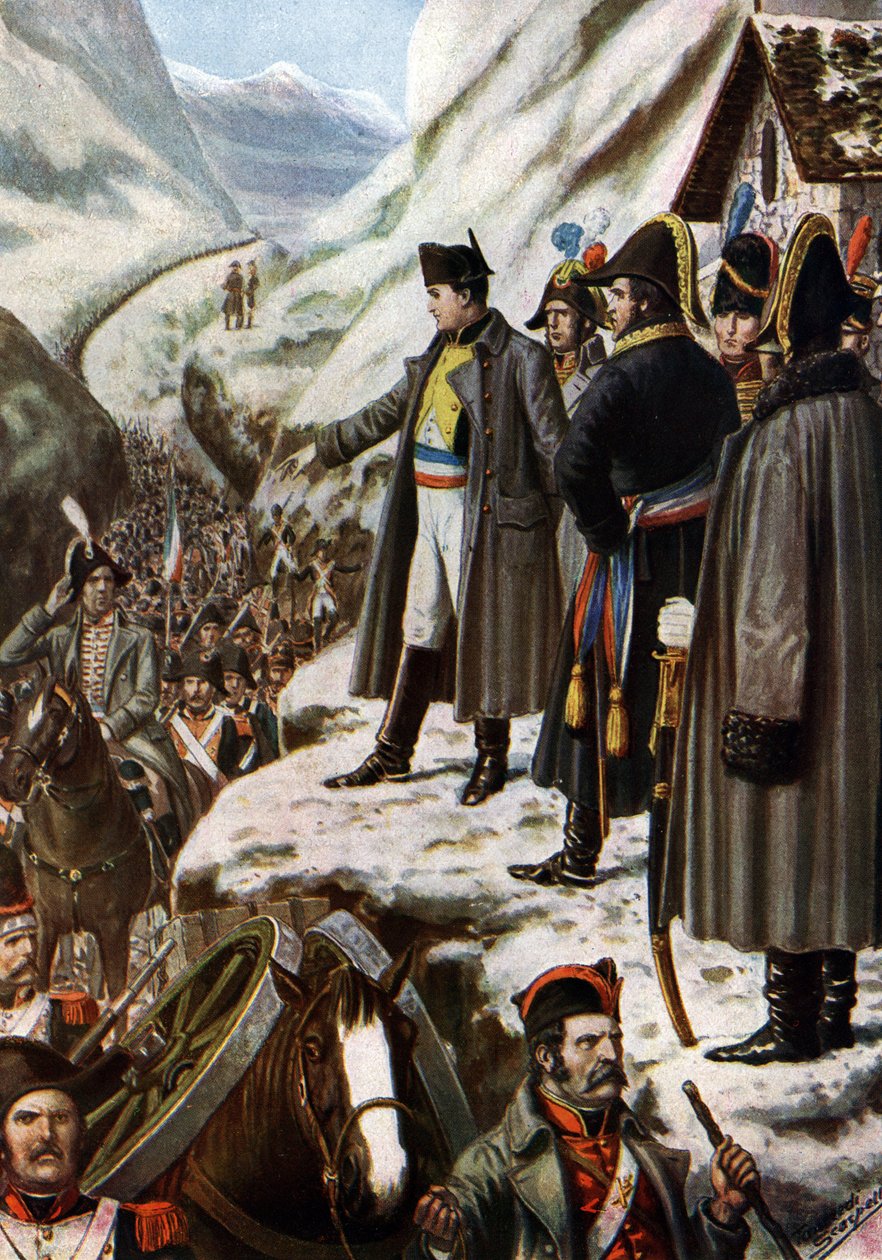 Campanha da Itália: “O exército francês de Napoleão Bonaparte (1769-1821) durante a passagem do Grande São Bernardo (Grande São Bernardo), 20 de maio de Tancredi Scarpelli