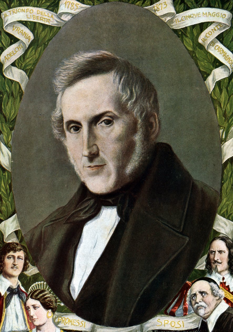 Retrato de Alessandro Manzoni (1785 - 1873), escritor italiano Ilustração de Tancredi Scarpelli (1866-1937) de "Storia d
