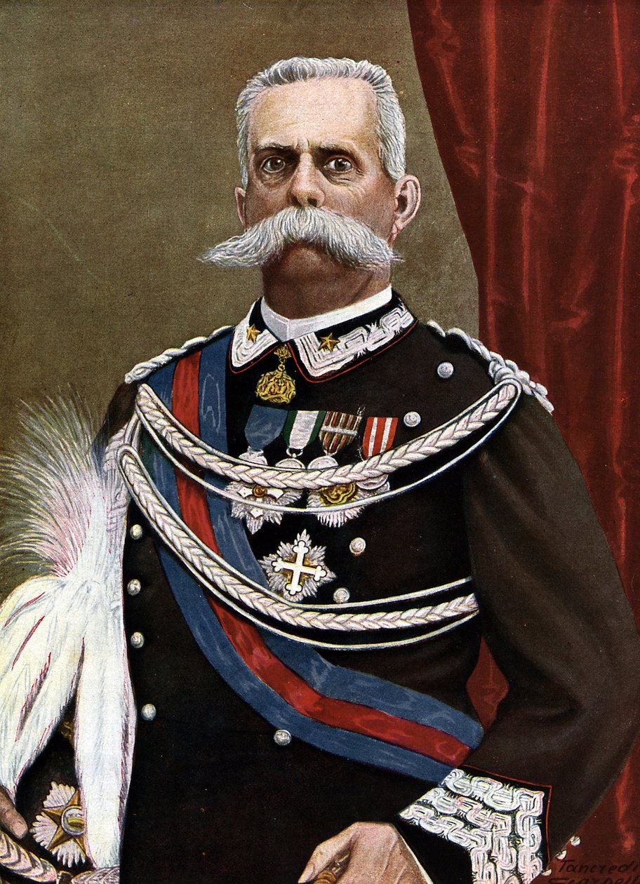 Retrato de Humbert I Rei de Itália (Umberto I) (1844-1900) Ilustração de Tancredi Scarpelli (1866-1937) de "Storia d