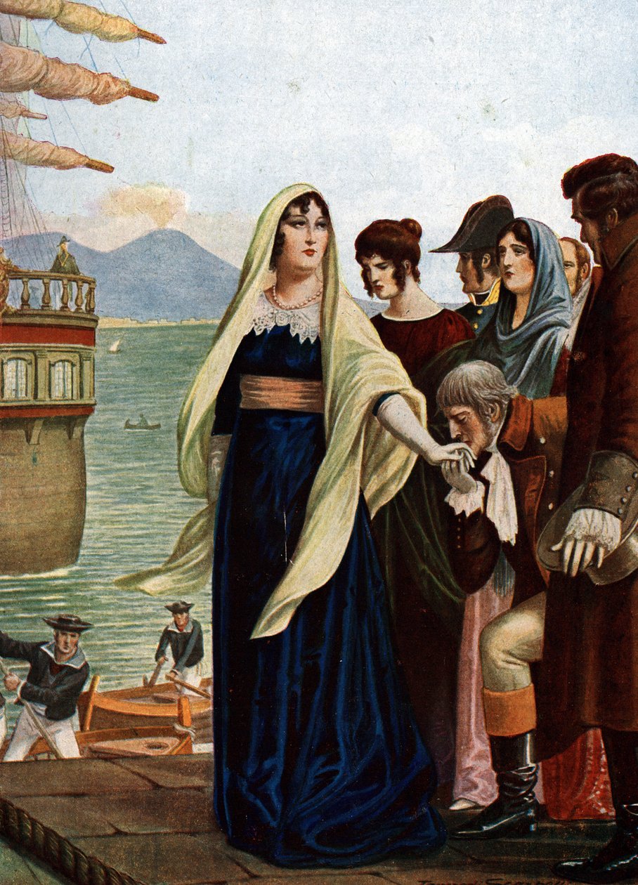 Rainha de Nápoles Marie Caroline (Maria Carolina) da Áustria (1752-1814 ¿fugindo de Nápoles para buscar refúgio na Sicília na época da ocupação francesa de Tancredi Scarpelli