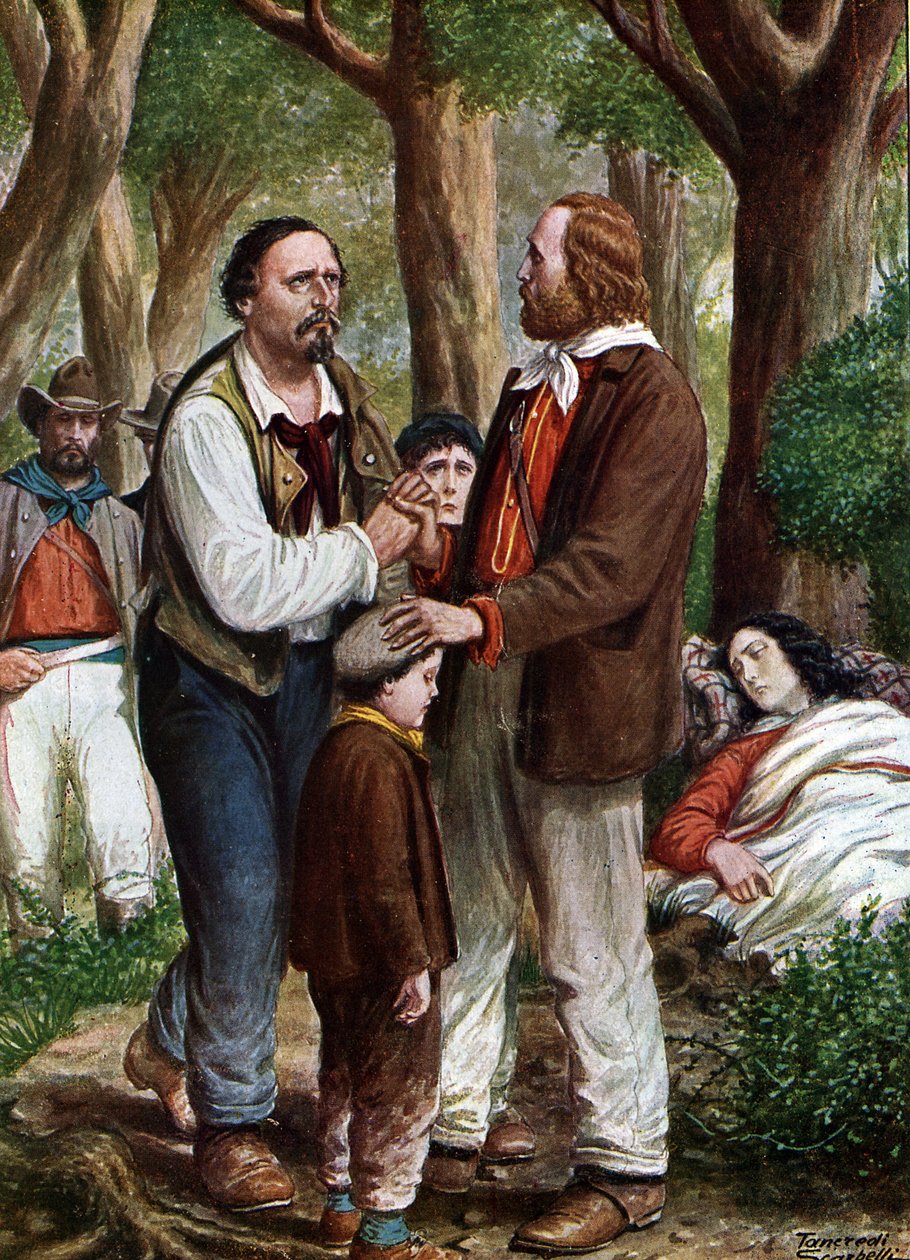 Risorgimento: Giuseppe Garibaldi patriota italiano (1807-1882) congedie Angelo Brunetti dit Ciceruacchio a la mort d