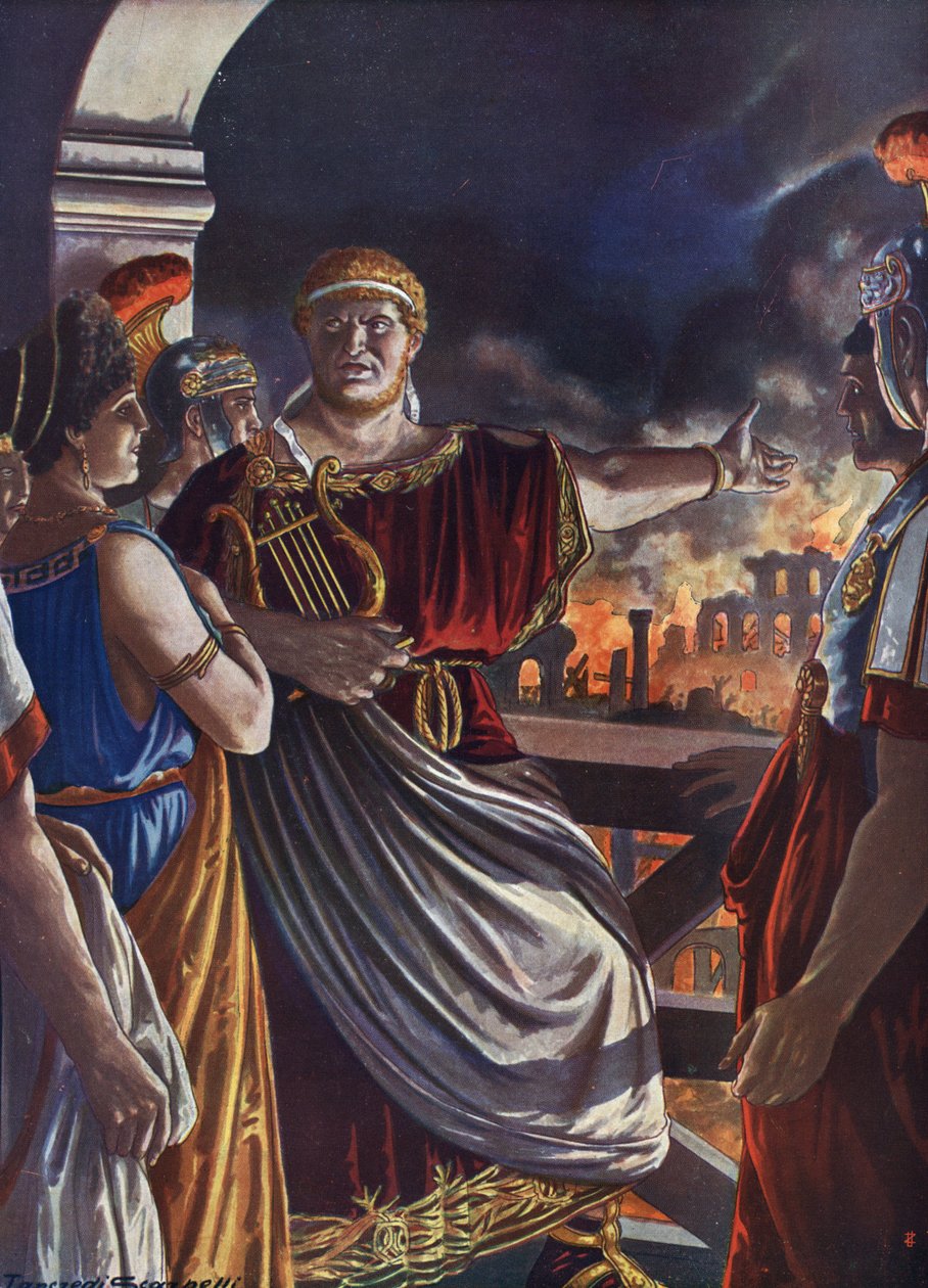 Antiguidade Romana: "O Imperador Nero olha para o Grande Fogo de Roma de Tancredi Scarpelli