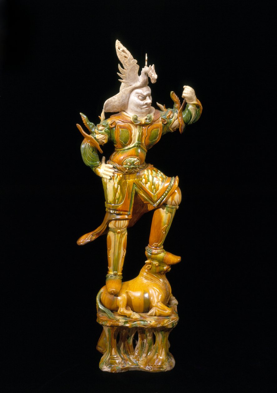 Figura Guardiã (Lokapala), 618-906 (louça de barro com três cores de esmalte) de Tang Dynasty Chinese School