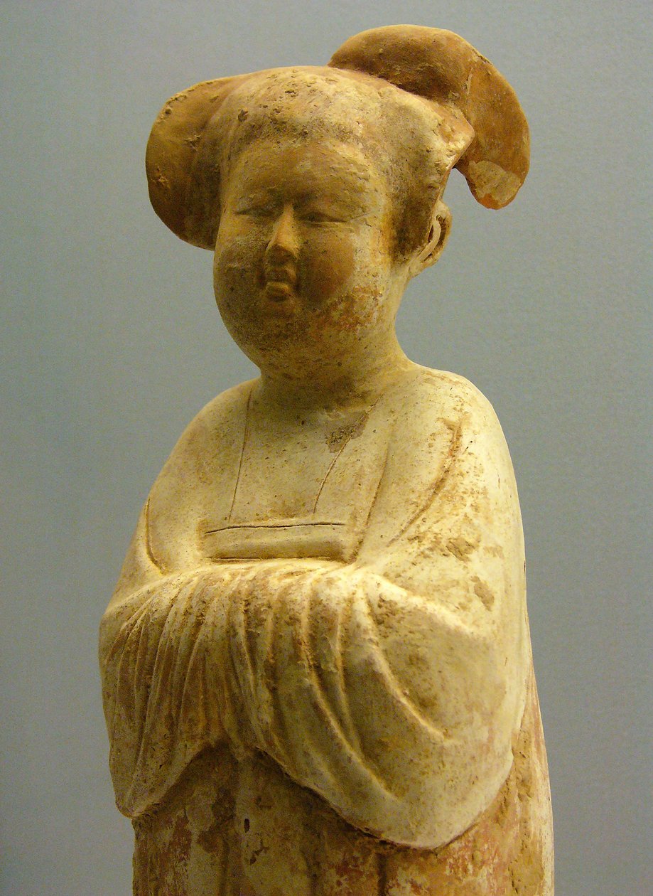 Cerâmica pintada e dormitório, estatueta feminina, Dinastia Tang (618-907), Museu Nacional de Xangai. Fotografia, Leonard de Selva, China, 2006. de Tang Dynasty Chinese School