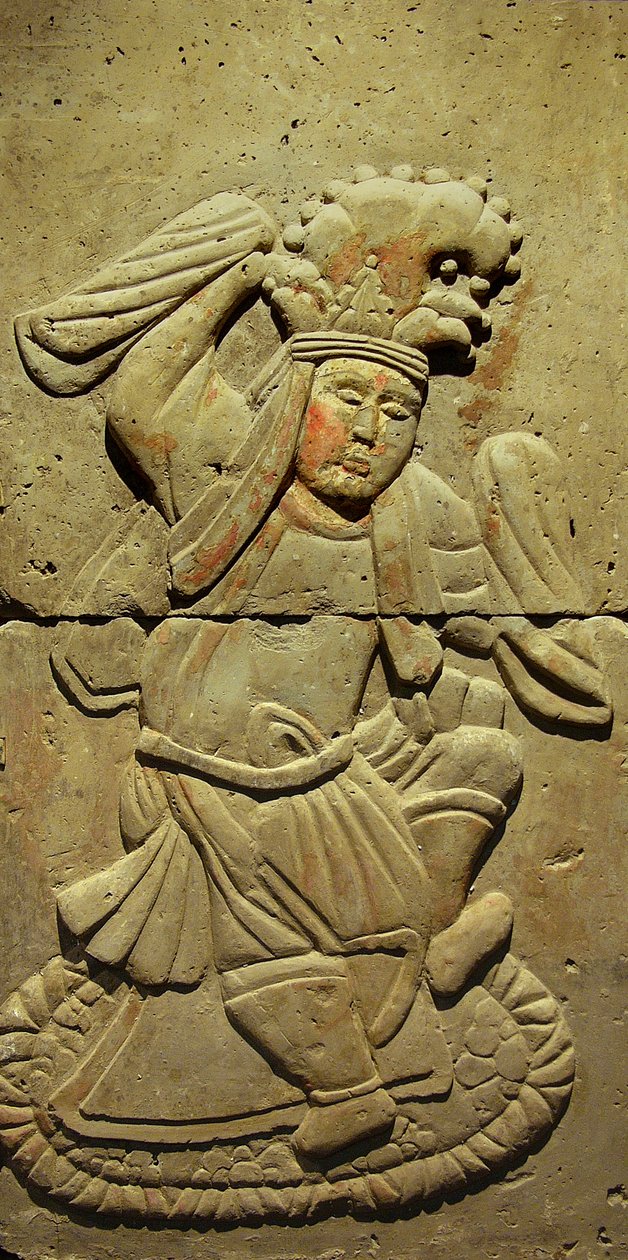 Estela representando um músico (terracotta) de Tang Dynasty Chinese School